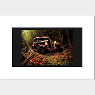Haunted Abandoned Classic Car in the Woods - Automobile Posters and Art